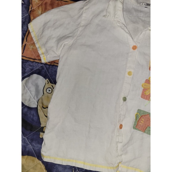 Vintage Linen Shirt Focus USA Button Front Women's XL Garden Patches Embroidered - Picture 4 of 16